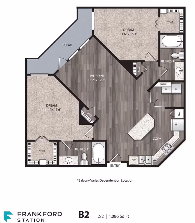2 Bed 2 Bath 1310 floor plan